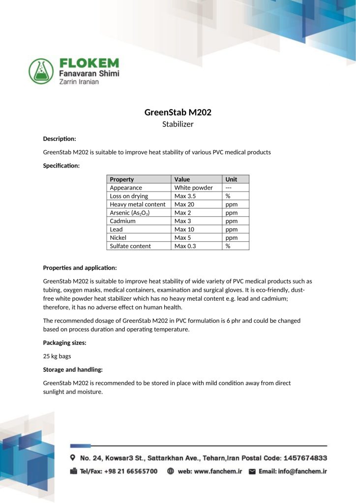 GreenStab M202 Datasheet فن آوران شیمی