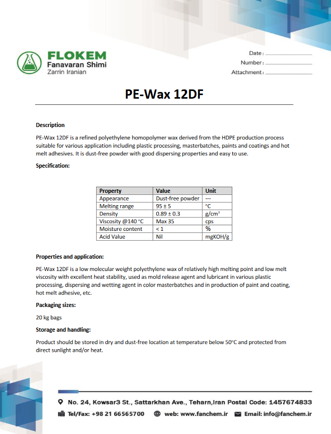 Screenshot 2023 05 01 at 14 35 34 PE Wax 12DF.pdf 1 فن آوران شیمی